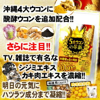 5大ウコンの革新　【約6ヵ月分(180粒)】　ハツラツに烏骨鶏卵黄やシジミ・カキ肉エキスを濃縮配合【メール便送料無料】