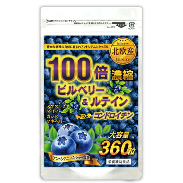 【約6ヵ月分/360粒】北欧産100倍濃縮ビルベリー＆ルテインPLUSコンドロイチン【メール便送料無料】※代引・宅急便別途送料※