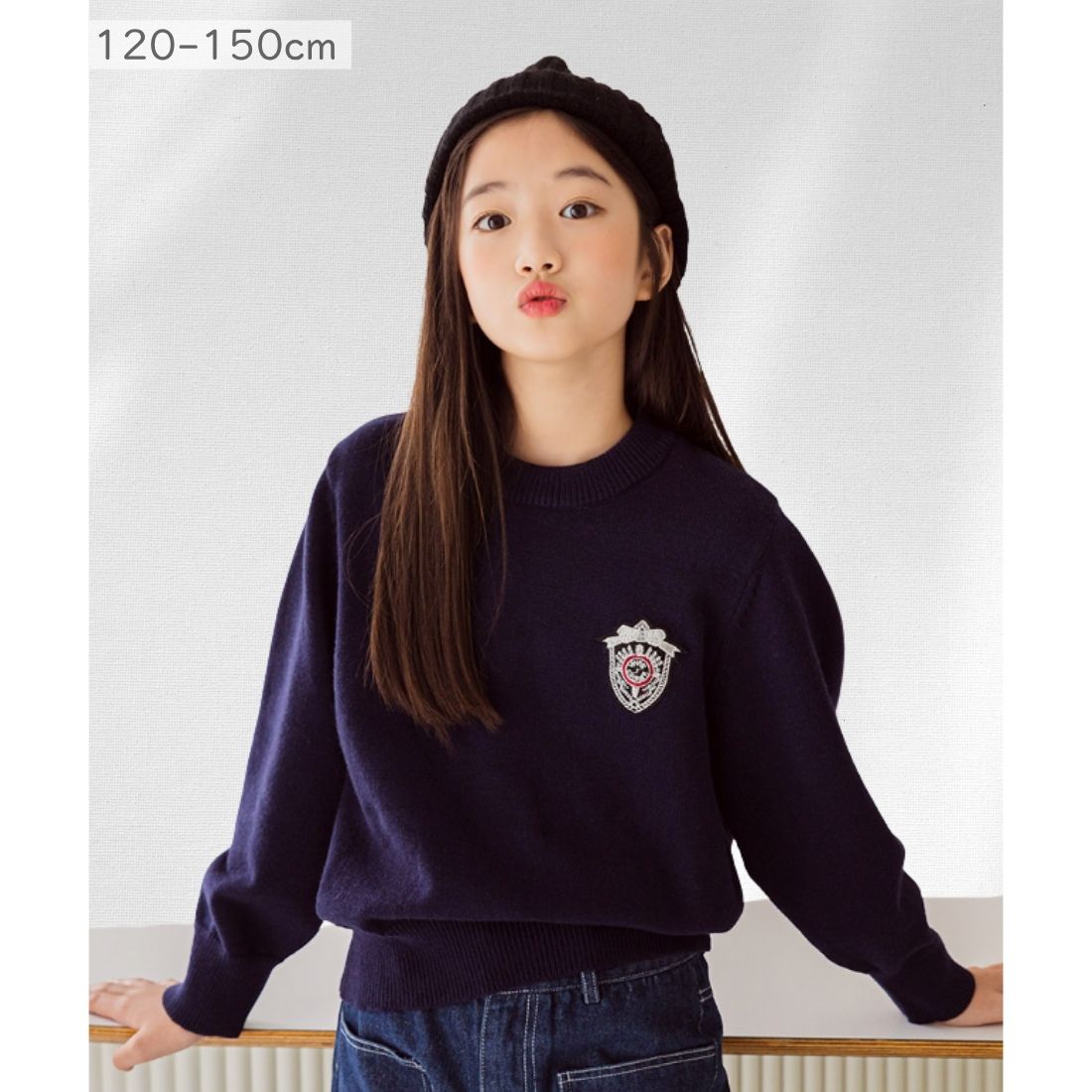Crew Neck - 【レビューで選べる豪華ノベルティ！】MINIROI 女の子 カジュアル 長袖 ニット セーター トップス きれいめ こなれ感 ラウンドネック 中厚 キッズ ガールズ 春秋冬 韓国 子供服 120cm 130cm 140cm 150cm_ad-1089_