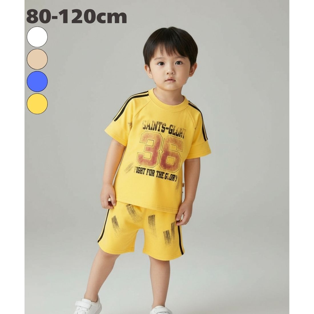 Rakuten - スポーティ 2点 セットアップ 半袖 Tシャツ ショートパンツ 上下セット キッズ ベビー服 男の子 女の子 綿混 春 夏 カジュアル 韓国子供服 80cm 90cm 100cm 110cm 120cm