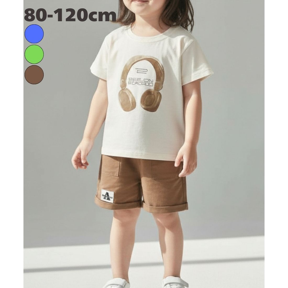 Rakuten - ヘッドホン柄 2点 セットアップ 半袖 Tシャツ ショートパンツ 上下セット キッズ ベビー服 男の子 女の子 薄手 春 夏 カジュアル 韓国子供服 80cm 90cm 100cm 110cm 120cm