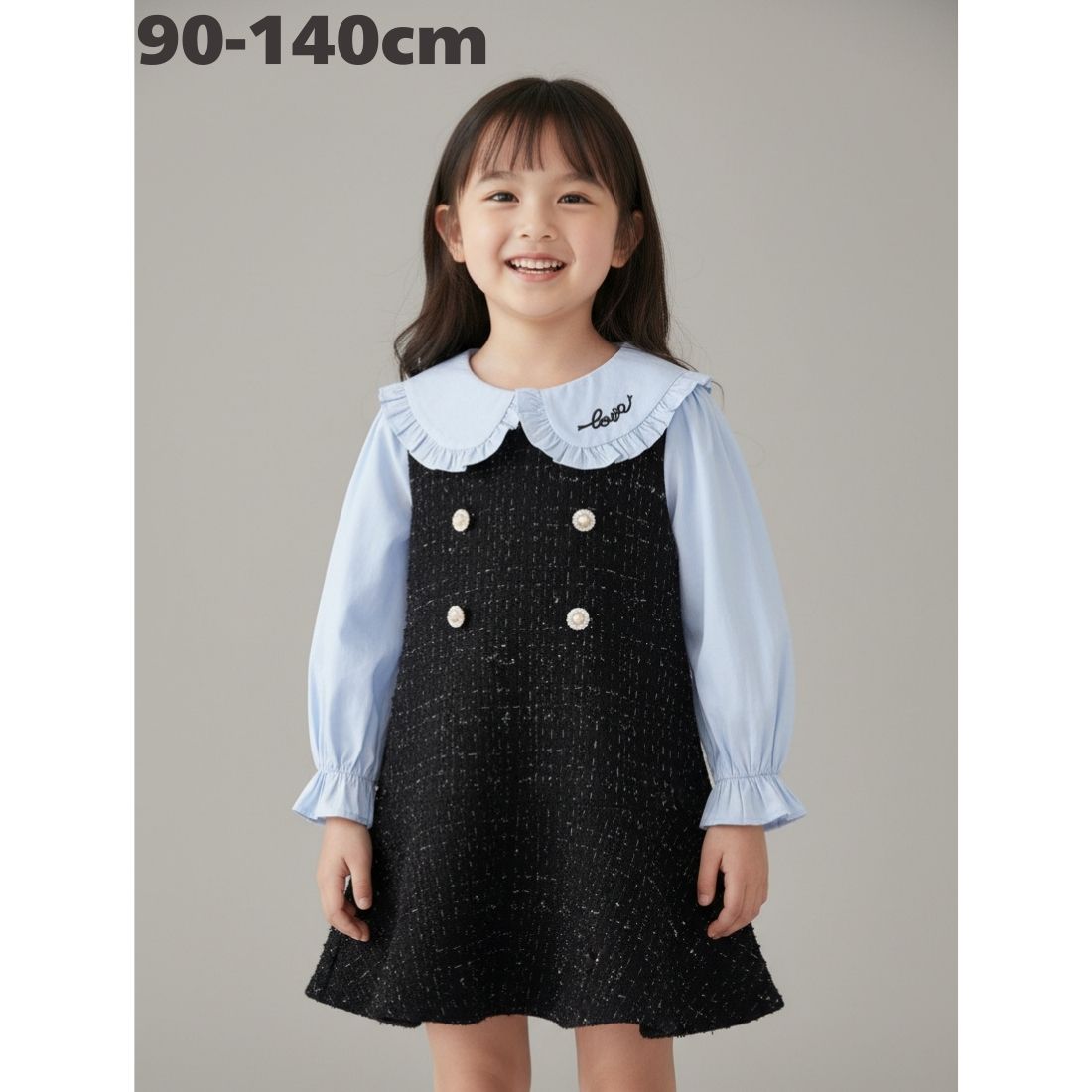 Rakuten - 重ね着風 ワンピース 長袖 フリル襟 キッズ ベビー服 女の子 ガールズ 春 秋 ピアノ 発表会 結婚式 入学式 卒園式 ドレス風 韓国子供服 90cm 100cm 110cm 120cm 130cm 140cm