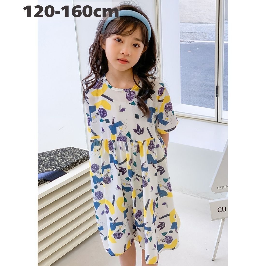 Short Sleeves - うさぎ柄 ワンピース 半袖 ひざ下丈 綿混 ゆったり キッズ 女の子 ガールズ カジュアル 春 夏 かわいい 韓国子供服 120cm 130cm 140cm 150cm 160cm