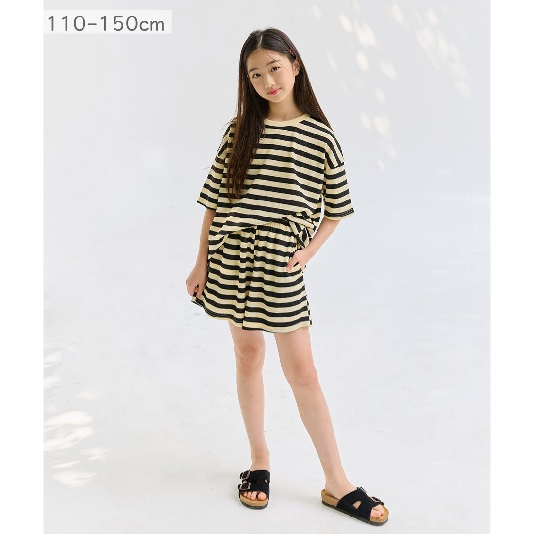 Rakuten - 【レビューで選べる豪華ノベルティ！】MINIROI ボーダー柄 半袖 Tシャツ 短パン ショートパンツ セットアップ 上下2点セット クルーネック 女の子 春夏 旅行 涼しい 軽量 コンパクト おしゃれ かわいい 韓国子供服 110cm 120cm 130cm 140cm 150cm
