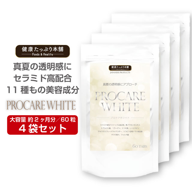 日差し 真夏の透明感 大容量 約2ヶ月分×4袋セット セラミド 高配合 サプリ サプリメント ノンケミカル ウォータープルーフ セラミド 馬プラセンタ ビタミンC シスチン spf50 pa++++ 国内製造 日本製 健康たっぷり本舗