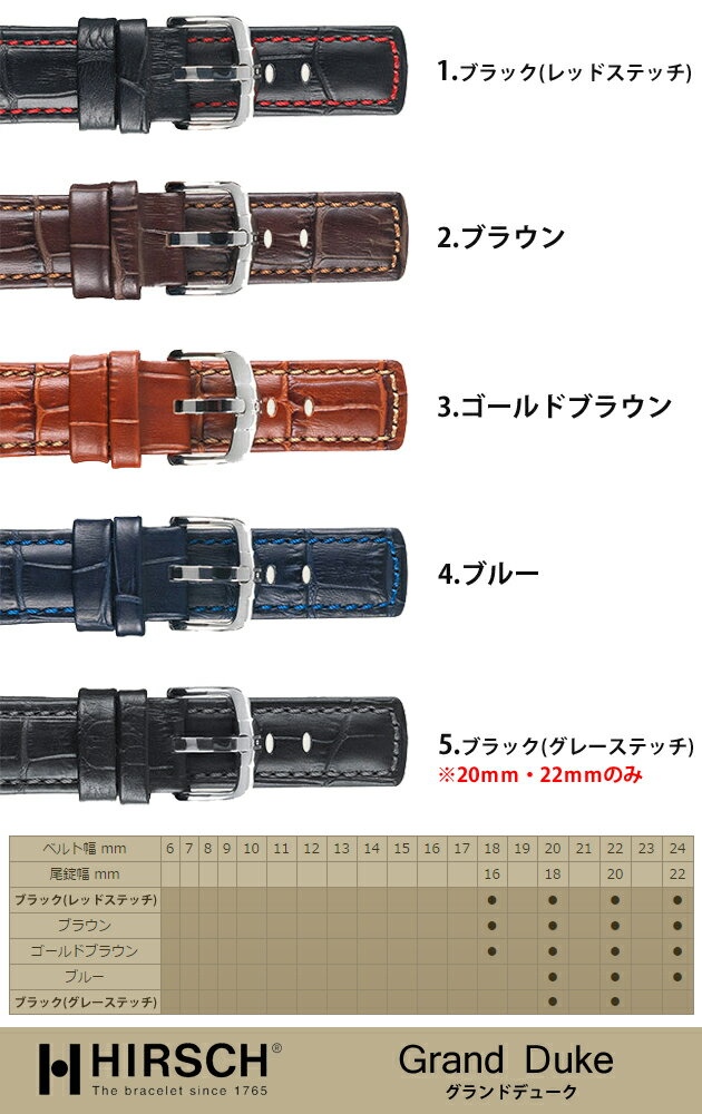 ＜ヒルシュ＞グランドデューク　/カルティエ/タンク/カリブル/ベニュワール/時計革ベルト/バンド/18mm/19mm/20mm/21mm/22mm/24mm