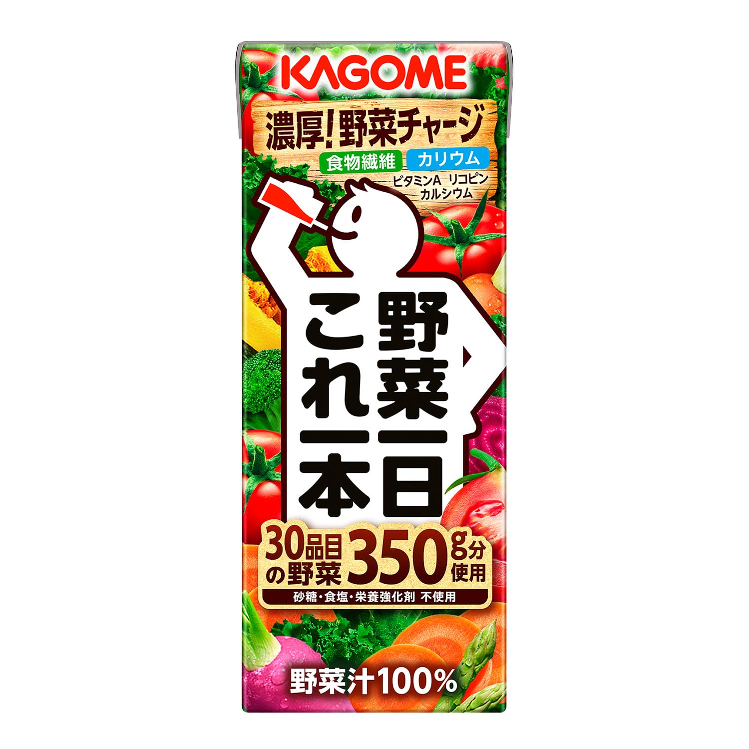 砂糖・甘味料・食塩不使用 野菜由来の栄養(食物繊維、カリウム、カルシウム、ビタミンA、リコピン)。野菜100%たんぱく質:2.2g 脂質:0g 炭水化物:15.5g ナトリウム:0~197mg 食塩相当量:0~0.6g野菜ミックス濃縮ジュース賞味期限:製造日より270日(直射日光や高温多湿の場所を避けて保存してください)200ml当たり カロリー:66kcal内容量:200ml×24本野菜(トマト(輸入又は国産(5%未満))、にんじん、ケール、メキャベツ(プチヴェール)、ピーマン、ビート、ほうれん草、ブロッコリー、あしたば、チンゲンサイ、小松菜、かぼちゃ、パセリ、クレソン、アスパラガス、セロリ、しょうが、とうもろこし、ごぼう、グリーンピース、紫いも、キャベツ、レタス、たまねぎ、だいこん、紫キャベツ、赤じそ、カリフラワー、なす、はくさい)、レモン果汁「これ1本」に彩り豊かな30品目の野菜350g分を使用。砂糖や香料、栄養強化剤などを使用せずに野菜本来のおいしさと栄養※を提供する無添加の野菜汁100%ジュースです。トマトの濃厚な味わいを楽しみながら、野菜と栄養※を手軽に補うことができます。※食物繊維、カリウム、カルシウム、ビタミンA、リコピン商品紹介 野菜一日これ一本200ml×24本は、「これ1本」に彩り豊かな30品目の野菜350g分を使用。砂糖や香料、栄養強化剤などを使用せずに野菜本 来のおいしさと栄養※を提供する無添加の野菜汁100％ジュースです。トマトの濃厚な味わいを楽しみながら 、野菜と栄養※を手軽に補うことができます。※食物繊維、カリウム、カルシウム、ビタミンA、リコピン 原材料・成分 野菜（トマト（輸入又は国産（5％未満））、にんじん、ケール、メキャベツ（プチヴェール）、ピーマン、ビ ート、ほうれん草、ブロッコリー、あしたば、チンゲンサイ、小松菜、かぼちゃ、パセリ、クレソン、アスパラ ガス、セロリ、しょうが、とうもろこし、ごぼう、グリーンピース、紫いも、キャベツ、レタス、たまねぎ、だ いこん、紫キャベツ、赤じそ、カリフラワー、なす、はくさい）、レモン果汁 安全警告 ●野菜の成分が沈澱することがありますが、品質には問題ありません。　●中身が膨張し、容器が破損する場合がありますので、容器ごと温めたり、凍らせたりしないでください。　●無菌充墳の完全密封包装ですから、未開封の場合は常温で保存できます。　●開封後は、すぐにお飲みください。 ご注意（免責）＞必ずお読みください 保存方法(開封前):直射日光や高温多湿の場所を避けて保存してください。開栓後はすぐにお飲みください。野菜の成分が沈殿することがありますが、品質には問題ありません。無菌充填の完全密封包装ですから、未開封の場合は常温で保存できます。 続きを見る