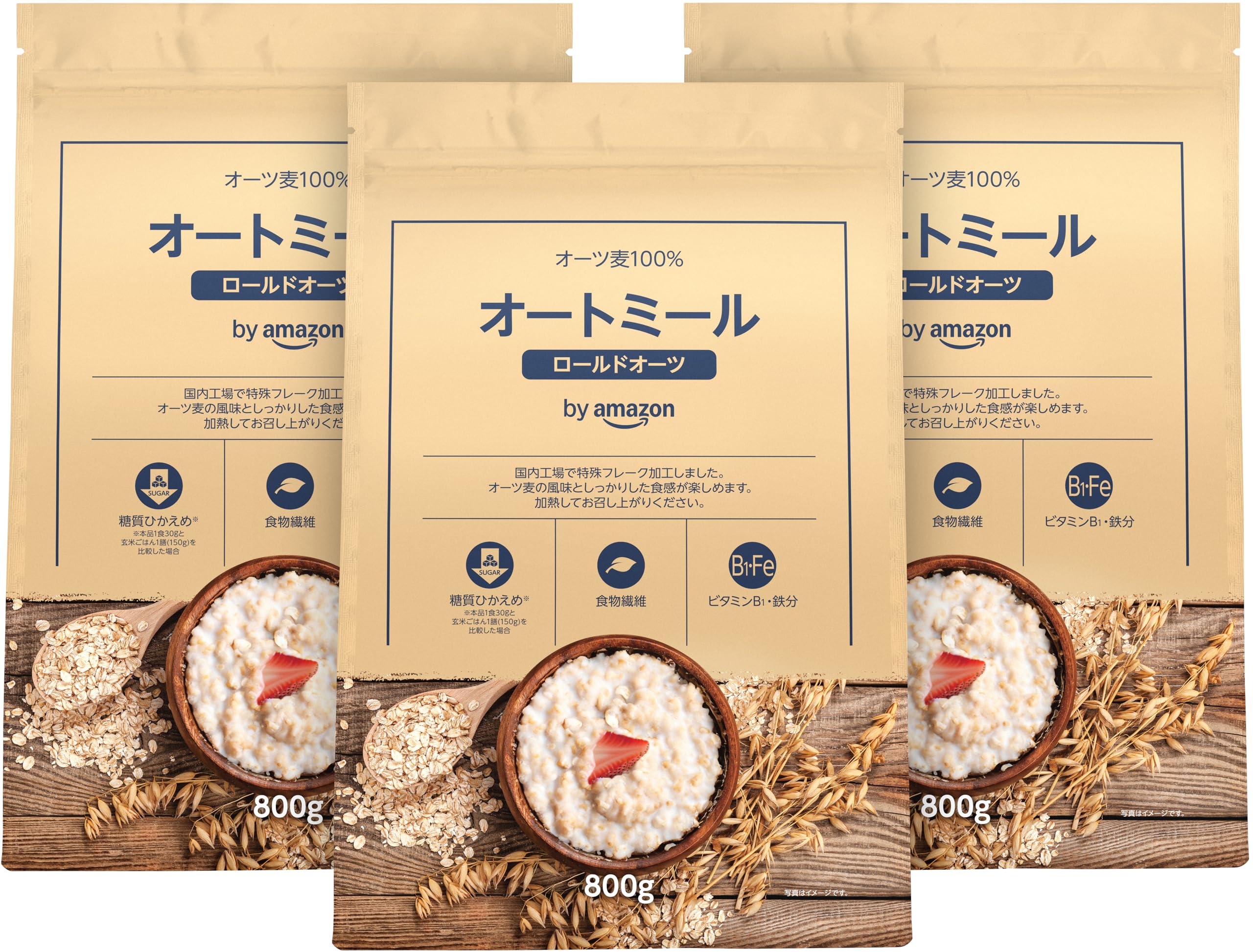 オーストラリア産のオーツ麦を国内工場で加工糖質ひかえめ、食物繊維・ビタミンB1・鉄分が豊富ブランド商品紹介 オーツ麦をフレーク加工した、一番オーソドックスなオートミールであるロールドオーツ。直接買い付けた、豪州産の厳選したオーツ麦を使用しています。薄皮をわずかに削って食べやすくフレーク加工し、食べ応えのある食感とオーツ麦の風味が味わえるよう工夫しました。ロールドオーツは「米化レシピ」として活用しやすく、玄米と比べて糖質が低く食物繊維が多いので、ごはんの代わりとしてもおすすめです。 原材料・成分 オーツ麦（えん麦）（オーストラリア産）