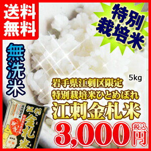 無洗米5kg送料無料岩手県産江刺金札米ひとめぼれ5kg×1個いわて米