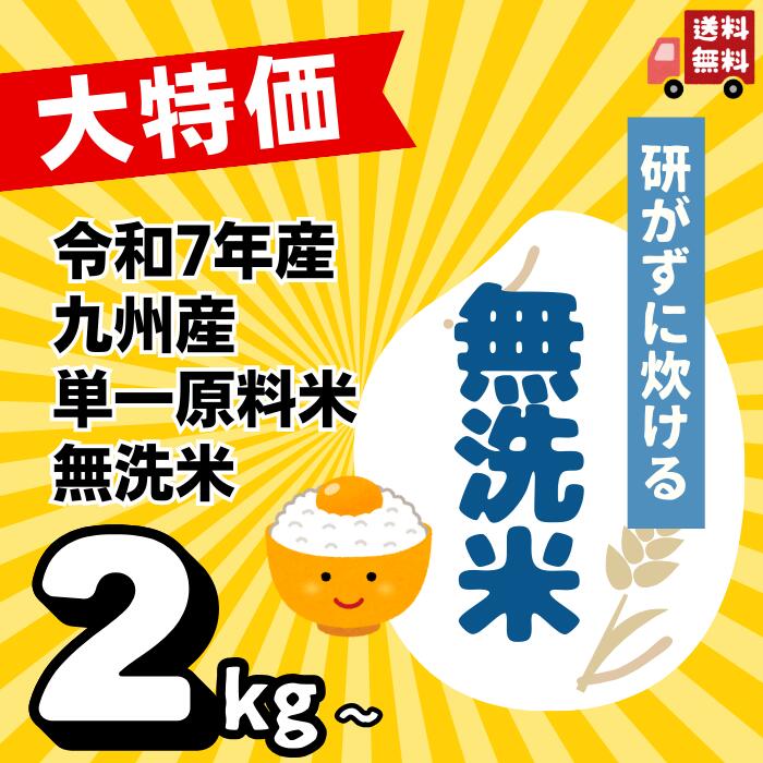 令和7年産 九州産米 ブレンドなし 2kgごはんだいすき 無洗米おためし 送料無料 数...