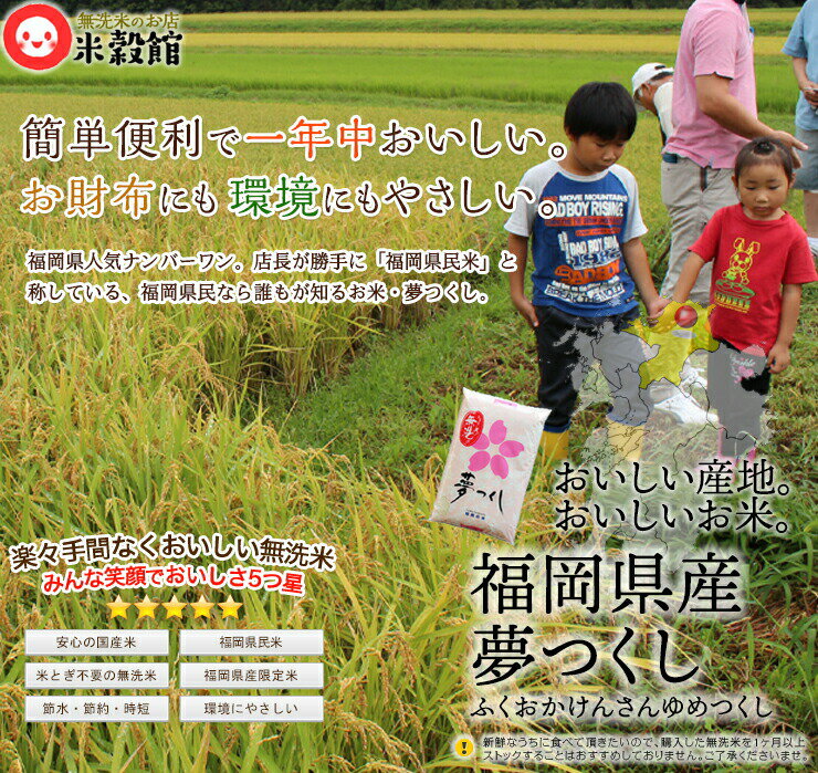 【令和5年産】無洗米5kg 米 送料無料 九州・福岡県民米福岡県産 夢つくし 県内販売銘柄ダントツNo.1九州産 米 無洗米 5kg 送料込み2023年産 2