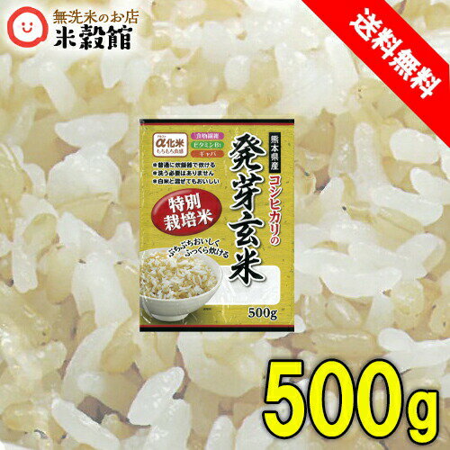 送料無料 発芽玄米 500gチャック付き袋 熊本県産 コシヒカリ加工玄米 α化玄米 アルファ化