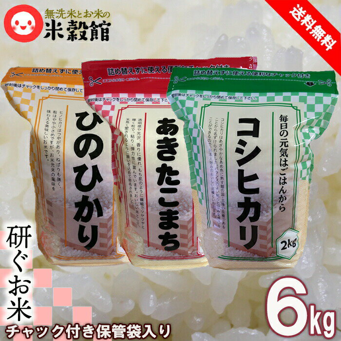 【5/16(木)9:59までエントリーで最大20％ポイントバック】米 2kg 3個セット 6kg 送料無料 3種セット精米 研ぐお米 2kg×3個 おためし当店オリジナルデザイン【楽天モバイル会員限定でさらに+10%ポイントバックキャンペーン対象商品】