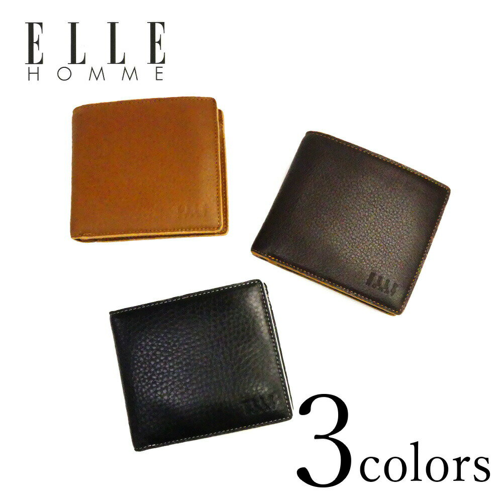 樂天商城 - ELLE HOMME エルオム 2つ折り 財布 小銭入れ付き XP31185 ブラック ブラウン チョコ 黒 茶 牛革 レザー 革 本革 ウォレット メンズ 男性 誕生日 お祝い ギフト プレゼント 40代 50代 60代 70代 父の日