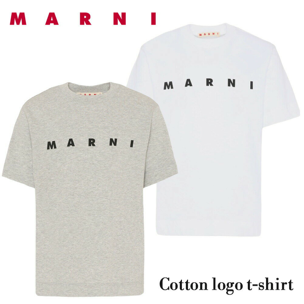 乐天商城 - MARNI マルニ キッズ ガールズ レディース ロゴ プリント Tシャツ MT135U ホワイト グレー 半袖 カットソー コットン トップス クルーネック おしゃれ ユニセックス プレゼント ギフト