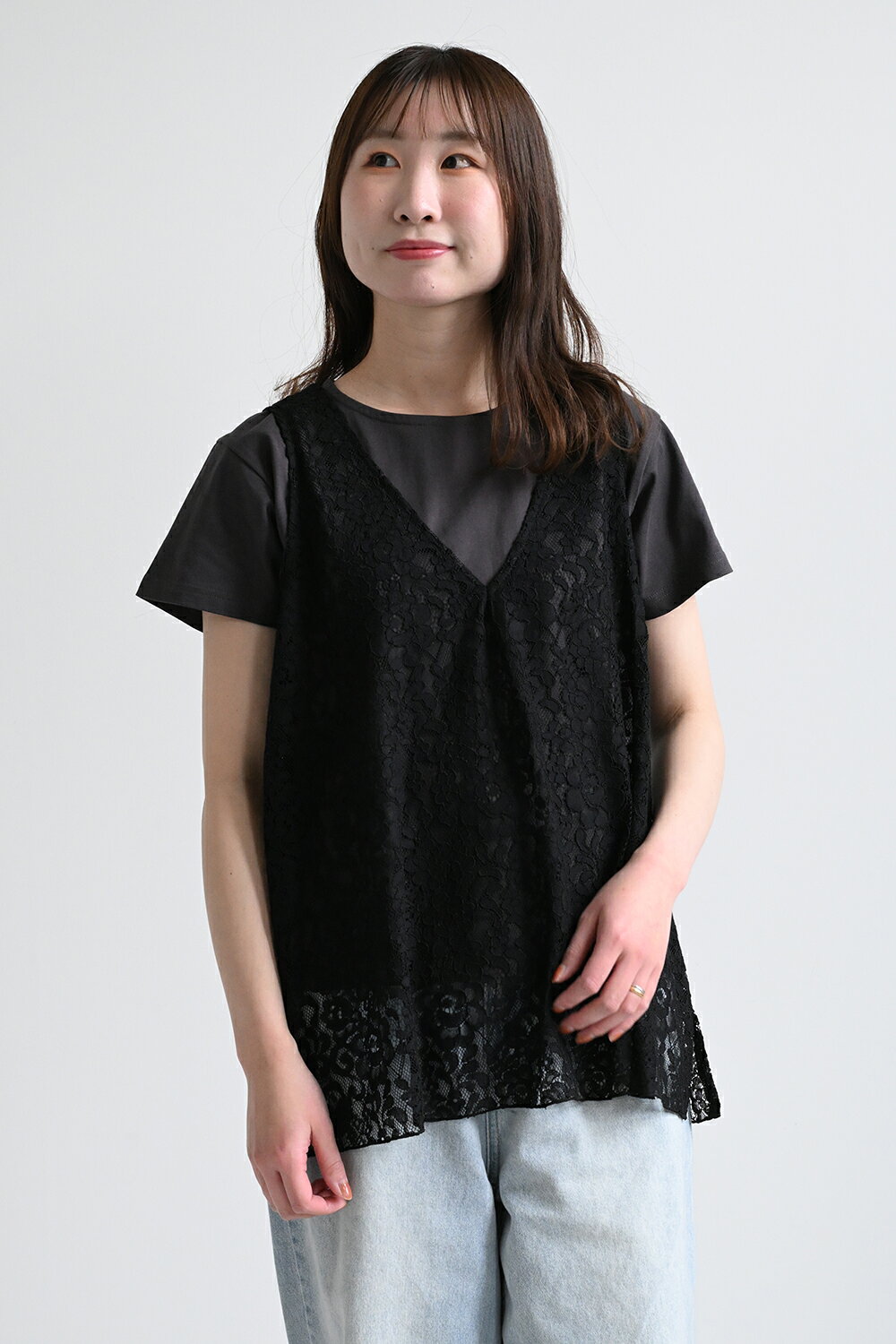 ＜数量限定ノベルティ付！無くなり次第終了＞【＆H アンドエイチ】レースベストセットTEE | ＆H レディース アンサンブル レースベスト Tシャツ セット レイヤード 夏 beisia-10195038 ベイシア楽天市場店 サンプル画像2