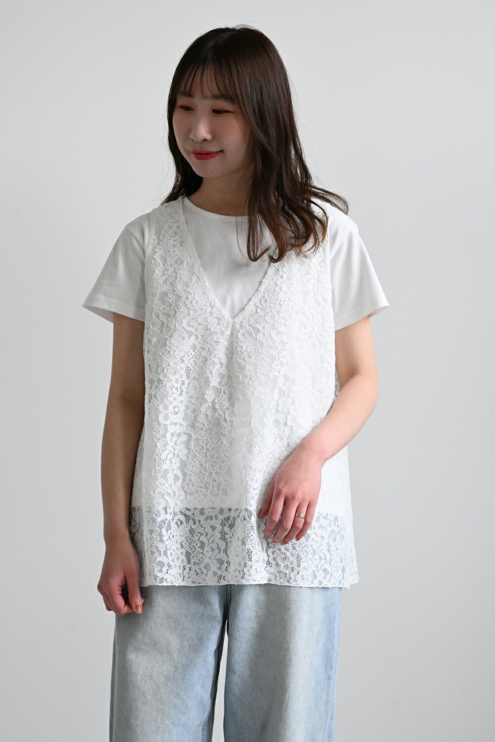 ＜数量限定ノベルティ付！無くなり次第終了＞【＆H アンドエイチ】レースベストセットTEE | ＆H レディース アンサンブル レースベスト Tシャツ セット レイヤード 夏 beisia-10195038 ベイシア楽天市場店 サンプル画像3