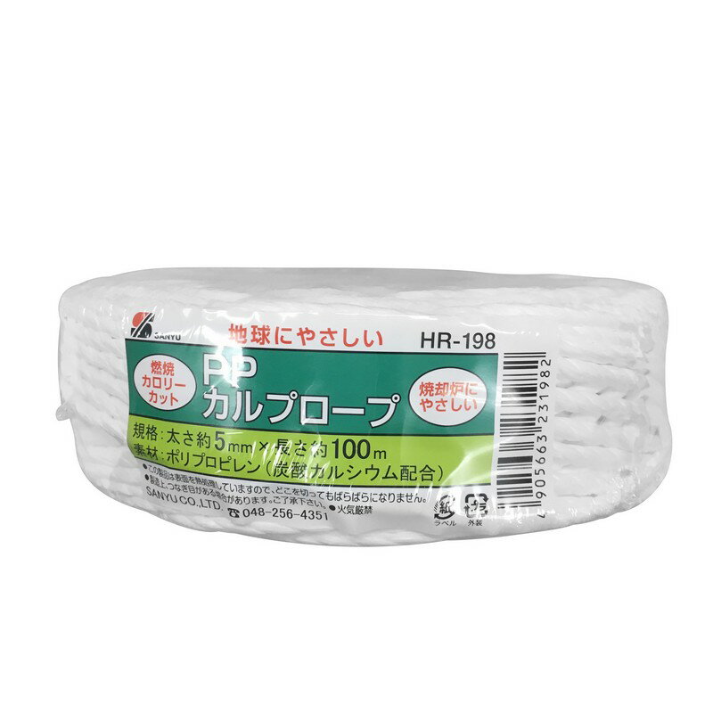 三友産業 炭カルロープ 白 HR−198 5X100M 資材 梱包資材 梱包ロープ