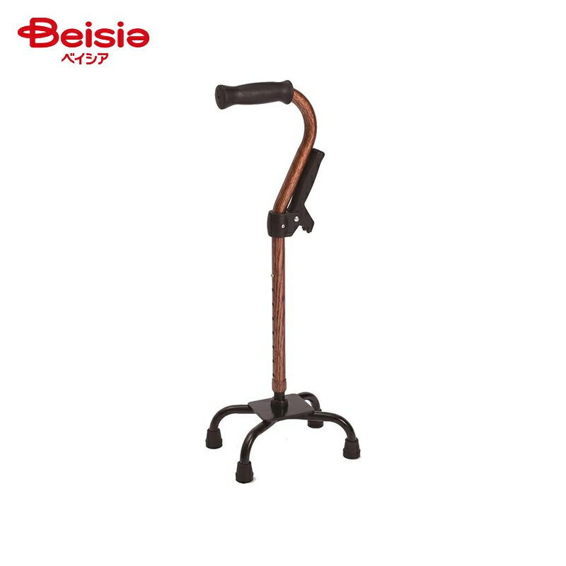 フジホーム ステッキ 四点杖 補助グリップ付 木目 ブラウン WB3802 1本