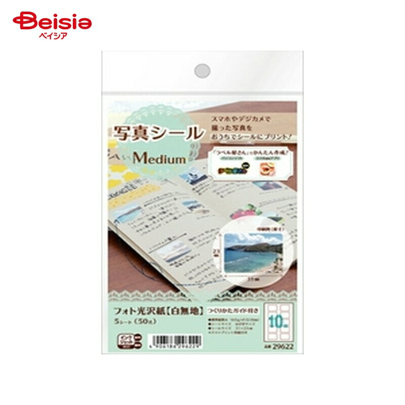 エーワン 写真シール medium フォト光沢紙 白無地 29622×2個