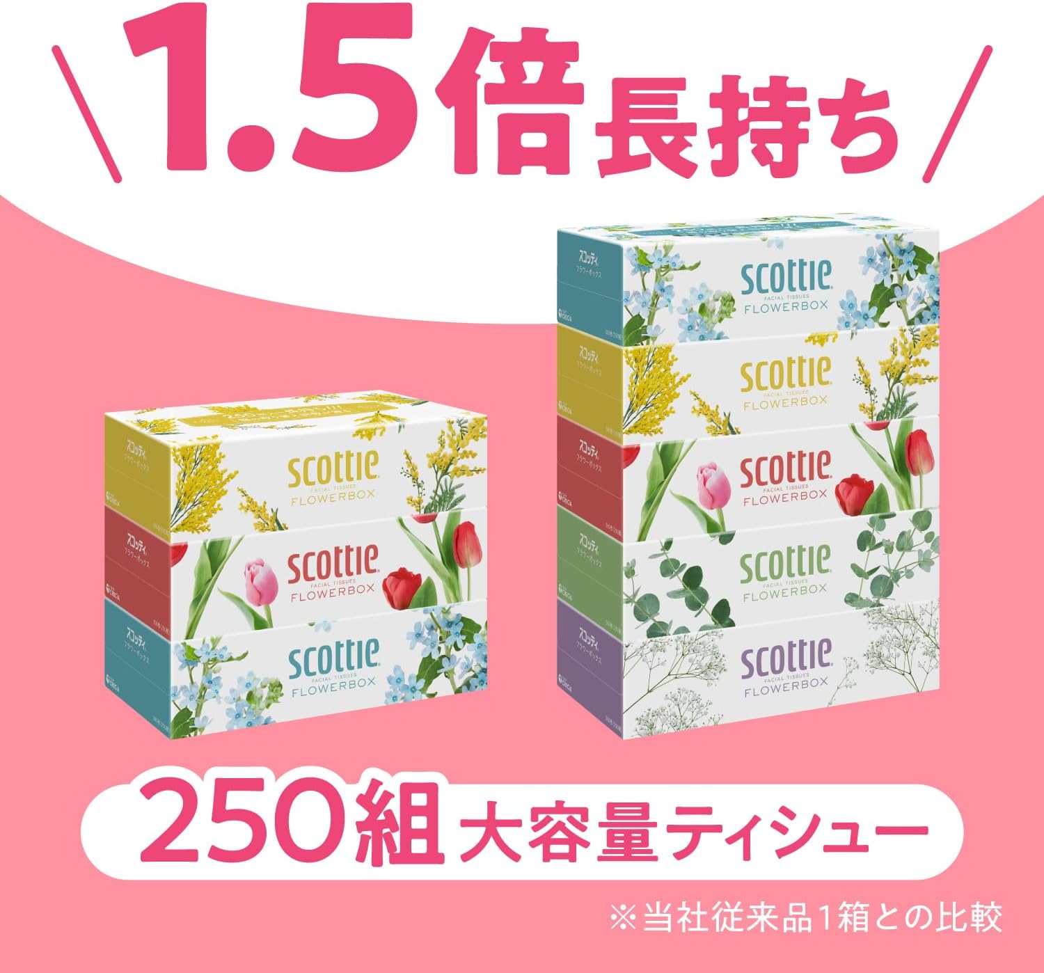 日本製紙クレシア スコッティ フラワーBOX 250W 3P×18個セット | ティッシュ ボックス まとめ買い 花柄 ソフト 肌触り 風邪 花粉 鼻水 250組 大容量 インテリア 3