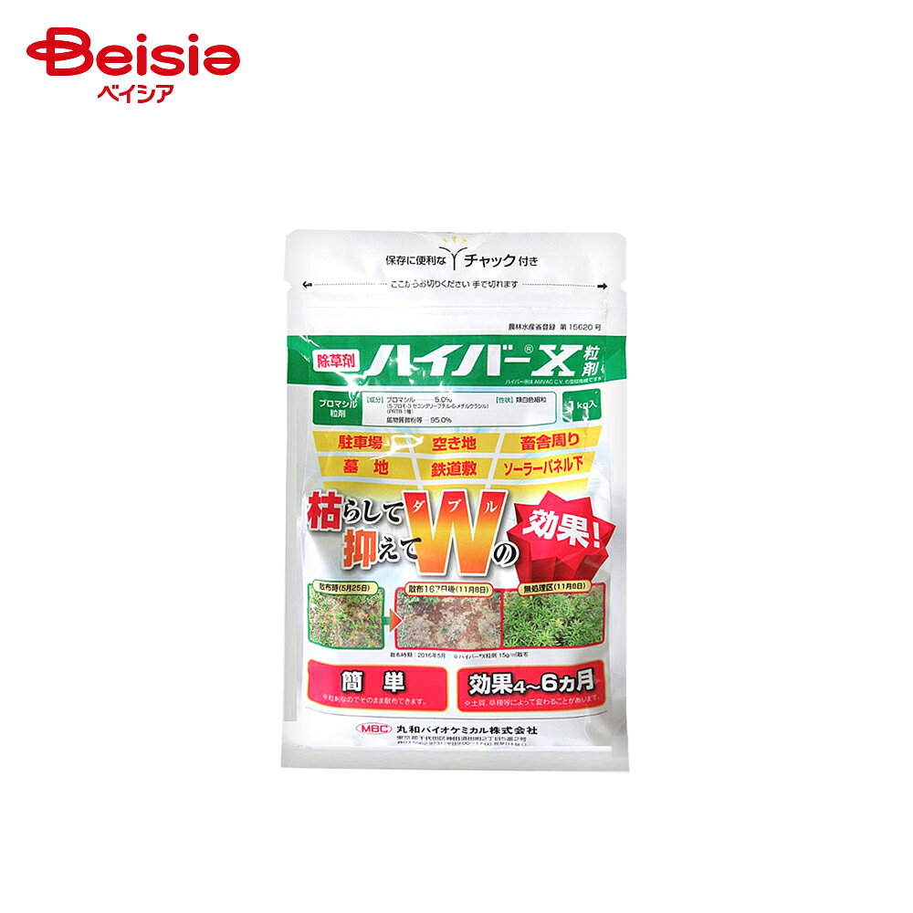 特徴鉄道の場面で長年にわたり実績を重ねている定評のある除草剤です。緑地管理の除草剤。空き地や墓地・駐車場など、緑地管理場面で活躍しています。緑地管理場面に優占する広葉やイネ科の雑草に対して一年生、多年生を問わず効果を発揮します。雑草の発生前〜生育期まで、いつの時期でも効果があります。土壌中で4ヶ月以上有効に作用し、長期間雑草を抑えます。仕様・有効成分：ブロマシル。・性状：類白色細粒。・農林水産省登録番号、第15620号。・毒性区分：普通物。・内容量：1Kg。・有効年限：5年。・材質：ブロマシル。鉱物質微粉等。・原産国：日本国注意事項使用方法は、10アール当たり5〜15kgを全面に均一に散布します。ススキの場合は株元処理をします。本剤が植物の根から吸収されると薬害が発生するので、水田や水田への利用が考えられる用水路等に本剤の流入が想定される場所や、農作物および樹木等有用植物の付近では使用しないでください。本剤が流出するような激しい降雨が予想される場合は散布を行わないでください。傾斜地や砂質土壌では、本剤の流出による薬害のおそれがあるので使用しないでください。松の近くでは使用しないでください。水源池、飲料用水、灌漑用井戸、養殖池等に本剤の飛散や流入及び浸透が想定される場所では散布を行わないでください。本剤を散布した場所やその付近では、有用植物の植付けは行わないでください。ハウス等の施設内およびその周辺では使用しないでください。本剤の雑草発生前での使用においては、土壌全面に均一に処理してください。宅地等で使用する場合は、散布中及び散布後（少なくとも散布当日）に小児や散布に関係のない者が散布区域に立ち入らないよう縄囲いや立て札を立てるなど配慮し、人畜等に被害を及ぼさないよう注意を払ってください。誤食に注意してください。万一、中毒を感じた場合、あるいは誤って飲み込んだ場合には、多量の水を飲ませるなどして胃の中のものを吐き出させ、安静にして直ちに医師の手当を受けてください。本剤は眼に対して刺激性があるので眼に入らないよう注意してください。類似商品はこちら丸和バイオ ハイバーX水和剤 100g | 丸2,310円丸和バイオ ロロックス粒剤 3kg | 丸和バ2,420円丸和バイオ シンバー水和剤 200g | 丸和3,710円丸和バイオ カーメックスD 300g | 丸和4,110円丸和バイオ カーメックスD 100g | 丸和1,450円丸和バイオ プリロッソ粒剤オメガ 1kg | 2,360円アグロカネショウ カソロン粒剤6.7 1kg 1,730円丸和バイオ ゾーバー水和剤 300g | 丸和5,390円丸和バイオ ロロックス水和剤 300g | 丸3,520円2026/08/22 更新