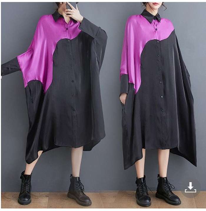 春新作 予約商品 大きいサイズ レディース ワンピース シャツワンピース ワイドドルマンシルエット 配色切替 きれいめ ワンピース 膝下 黒 LL 3L 4L 5L 韓国ファッション かわいい 大人 30代 40代 50代 春服 202310