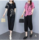 予約商品 大きいサイズ レディース 上下セット セットアップ シャツ パンツ アシンメトリー 半袖 ドット L LL 3L 4L 5L 6L 大人カジュアル