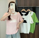 予約商品 大きいサイズ レディース ニットシャツ tシャツ ニット 半袖 ラビット ウサギ 韓国ファッション 大人 30代 40代 50代