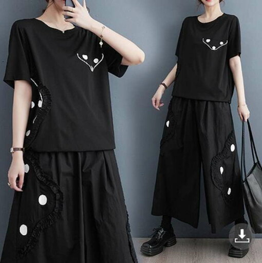 予約商品 大きいサイズ レディース セットアップ 上下セット tシャツ パンツ 水玉 ワイドパンツ フリーサイズ 大人カジュアル 予約商品 大きいサイズ レディース セットアップ 上下セット tシャツ パンツ 水玉 ワイドパンツ フリーサイズ 大人カジュアル