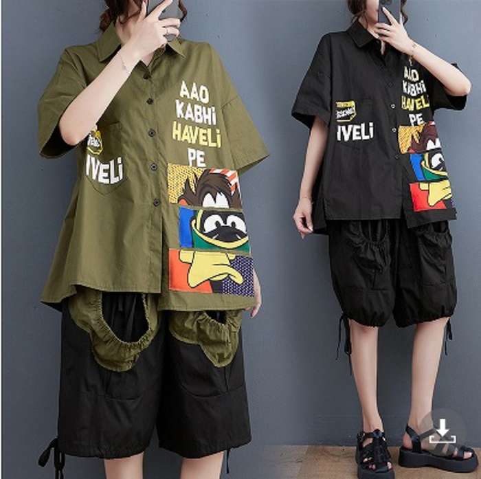 予約商品 大きいサイズ レディース セットアップ 上下セット シャツ ハーフパンツ 英字ロゴ イラストプリント 半袖 大人 30代 40代 50代 冬服 冬 冬服