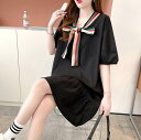 予約商品 大きいサイズ レディース tシャツワンピース ひざ上丈 tシャツ リボン ティアード トップス 大人 30代 40代 50代(4)