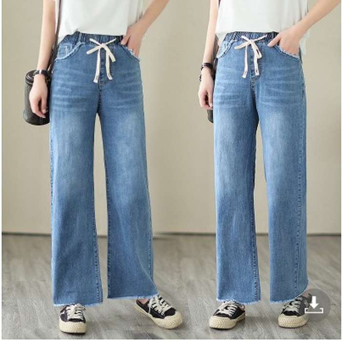 予約商品 大きいサイズ レディース デニム パンツ ストレート ウエストゴム 韓国ファッション M L LL 3L 4L ボトムス 大人カジュアル