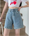 予約商品 大きいサイズ レディース デニムパンツ ハーフパンツ フリンジ 韓国ファッション M L LL 3L 4L 5L 大人カジュアル