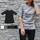 メール便送料無料 大きいサイズ レディース トップス M L LL 3L 4L 5分袖 コットン Tシャツ シンプル 無地 カットソー 春服 春新作 セール 体型カバー レディース 大きいサイズ