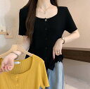 予約商品 大きいサイズ レディース ニットシャツ 半袖 ニット tシャツ デコルテ 大人 30代 40代 50代