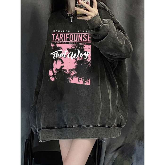 予約商品 スウェット 長袖 ブラック カジュアル トップス プリント ヴィンテージ 大きいサイズ レディース レディース 大人 30代 40代 50代 202411