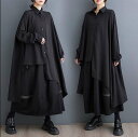夏新作 予約商品 シャツ ロング アシンメトリー 長袖 ブラック 大きいサイズ レディース レディース 大人 30代 40代 50代 202412
