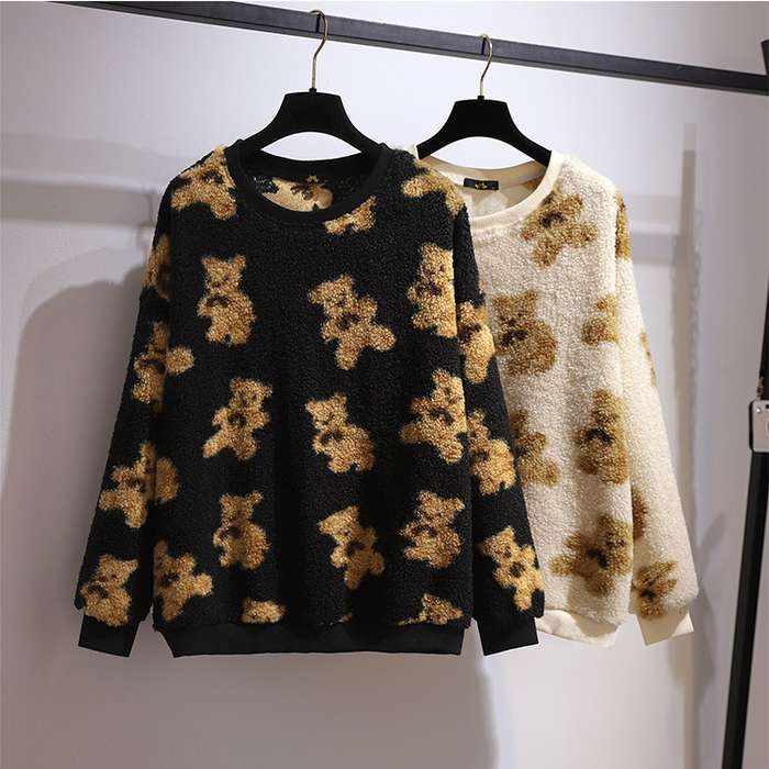 予約商品 大きいサイズ レディース ぽっちゃりさん暖かい起毛パーカー モコモコ 女性 トップス　可愛い熊柄 レディース 大人 30代 40代 50代 202501