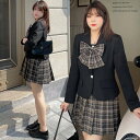 春新作 予約商品 大きいサイズ レディース 春秋新作 学生風 通勤通学ジャケット チエック柄プリーツスカート2点セット レディース 大人 30代 40代 50代...