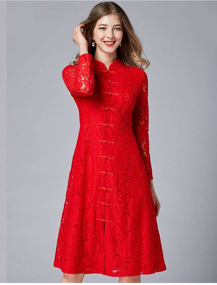 新作 予約商品 大きいサイズ レディース パーティー 結婚式 二次会 披露宴 チャイナ風ドレス 上品印象　花柄刺繍レースドレス レディース 大人 30代 40代 50代 202501