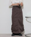 大きいサイズ レディース ストレッチ カーゴスカート ロング スカート ミリタリーテイスト カーゴ スカート 裾シャーリング 伸縮性 韓国ファッション カジュアル M L LL