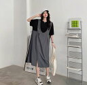 春新作 予約商品 大きいサイズ レディース ワンピース 重ね着風デザイン 配色切替 ワンピース ジャンスカレイヤードデザイン ワンピ M L LL 3L 4L ...