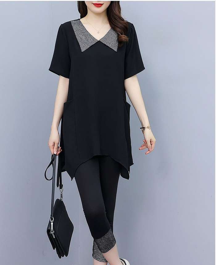 予約商品 トップス 半袖 チュニック Aライン Vネック カジュアル きれいめ スリット入り 大きいサイズ レディース レディース 大人 30代 40代 50代