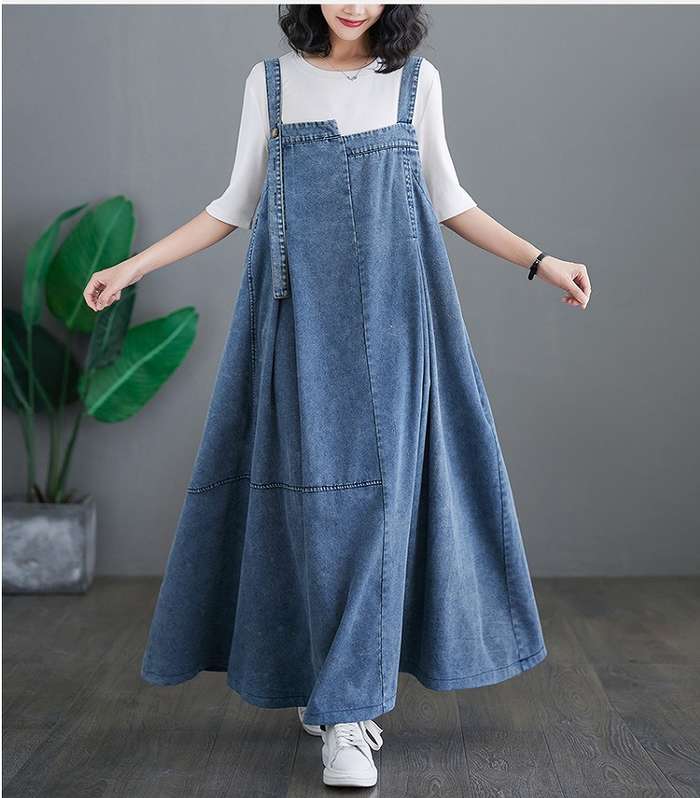 予約商品 デニム サロペットワンピース アシンメトリー ロングワンピース ゆったり 大きいサイズ レディース レディース 大人 30代 40代 50代
