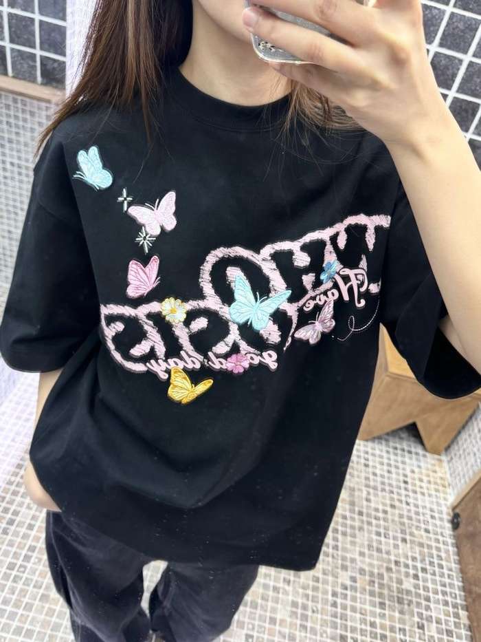 夏新作 予約商品 Tシャツ 黒 花柄 刺繍 ワンポイント カジュアル おしゃれ 大きいサイズ レディース レディース 大人 30代 40代 50代 春服 2025春夏新作