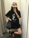夏新作 予約商品 イラストプリントTシャツ ヴィンテージ風 ヘッドホンコーデ デニムスタイル カジュアルガーリー 大きいサイズ レディース レディース 大人 30代 40代 50代 春服 2025春夏新作