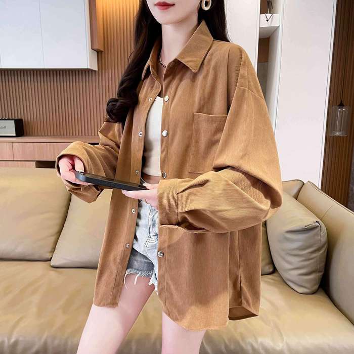 秋新作 予約商品 コーデュロイシャツ ブラウン 羽織り 長袖 カジュアル 秋冬 大きいサイズ レディース レディース 大人 30代 40代 50代 秋服 2025秋冬新作(4)