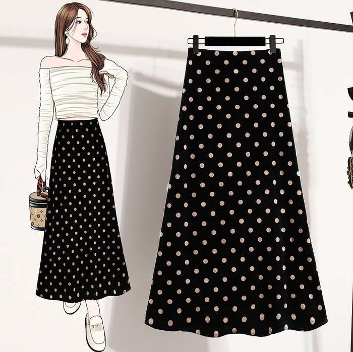 秋新作 予約商品 上品ドットスカート ストレッチウエスト Aラインヒップフィット大きいサイズ レディ-ス レディース 大人 30代 40代 50代 秋服 2025秋冬新作