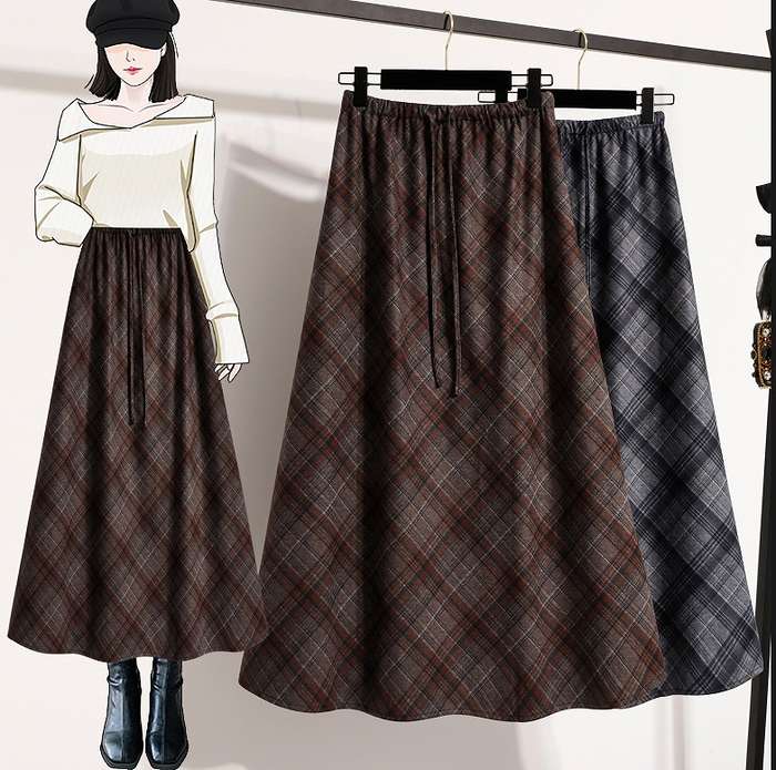 秋新作 予約商品 ストリングAラインチェックスカート ストレッチウエスト おしゃれツイードロング大きいサイズ レディース 大人 30代 40代 50代 秋服 2025秋冬新作(4)